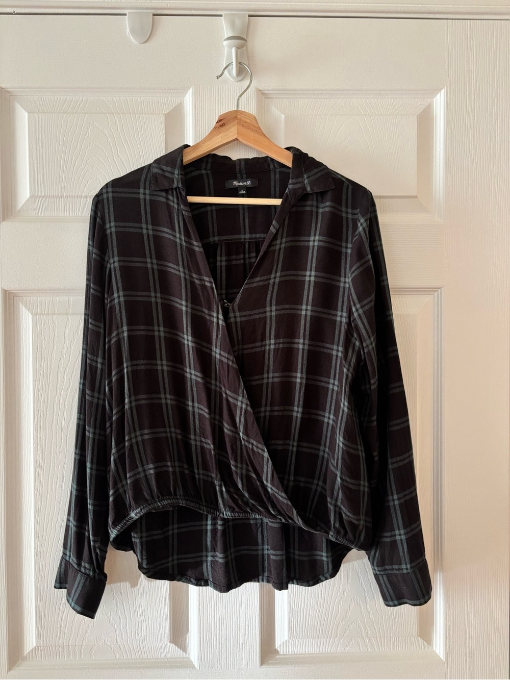 Madewell Black Plaid Wrap-Style Blouse